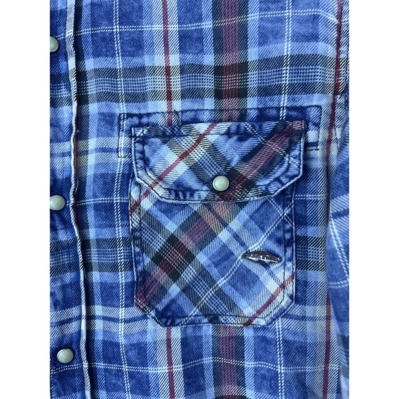 Buffalo David Bitton Men’s L Blue Plaid Long Sleeve Pearl Snap Lightweight - Picture 2 of 11